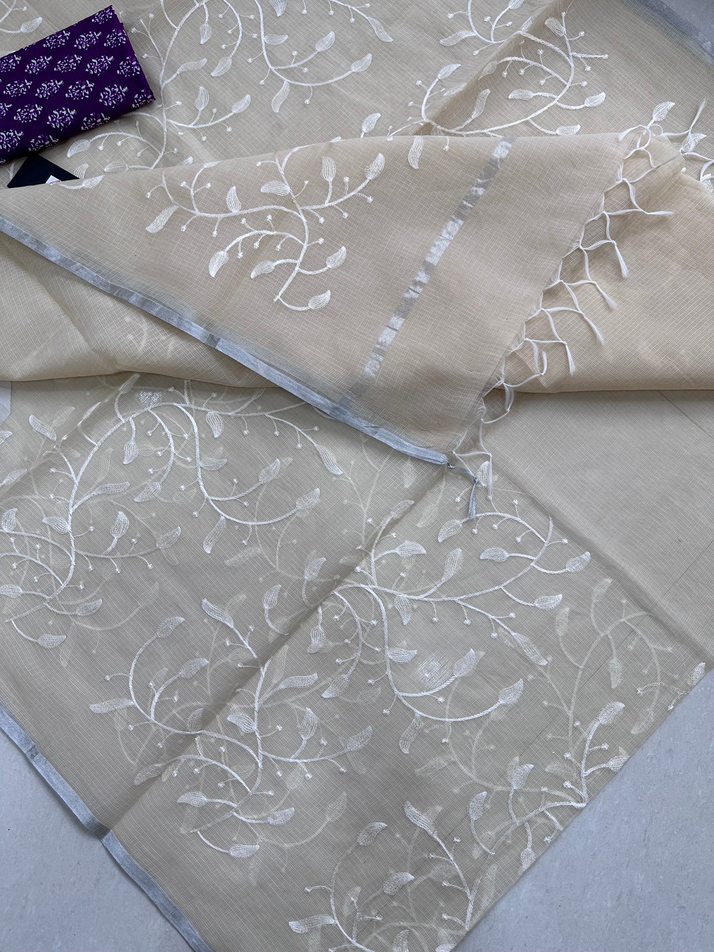 Embroidered Kota Cotton Doria Saree