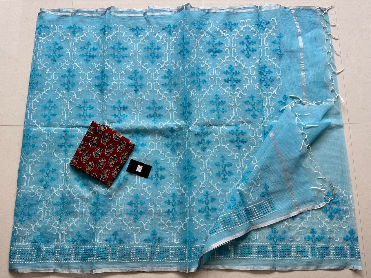 Embroidered Kota Cotton Doria Saree