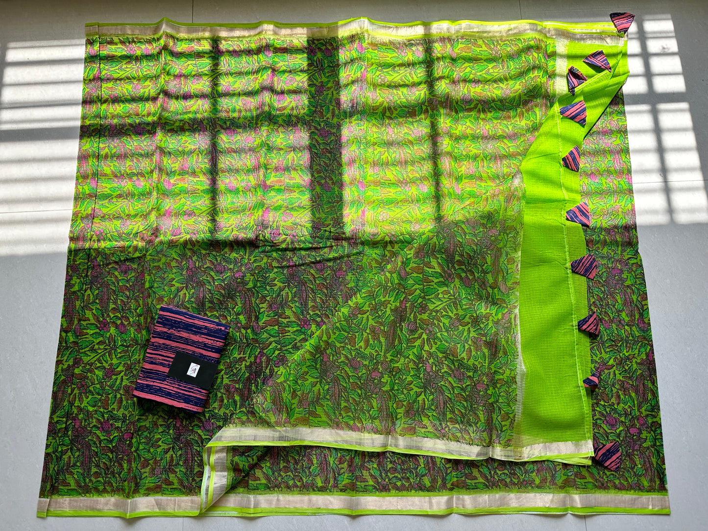 HandBlock Printed Pure Kota Cotton Doria Saree