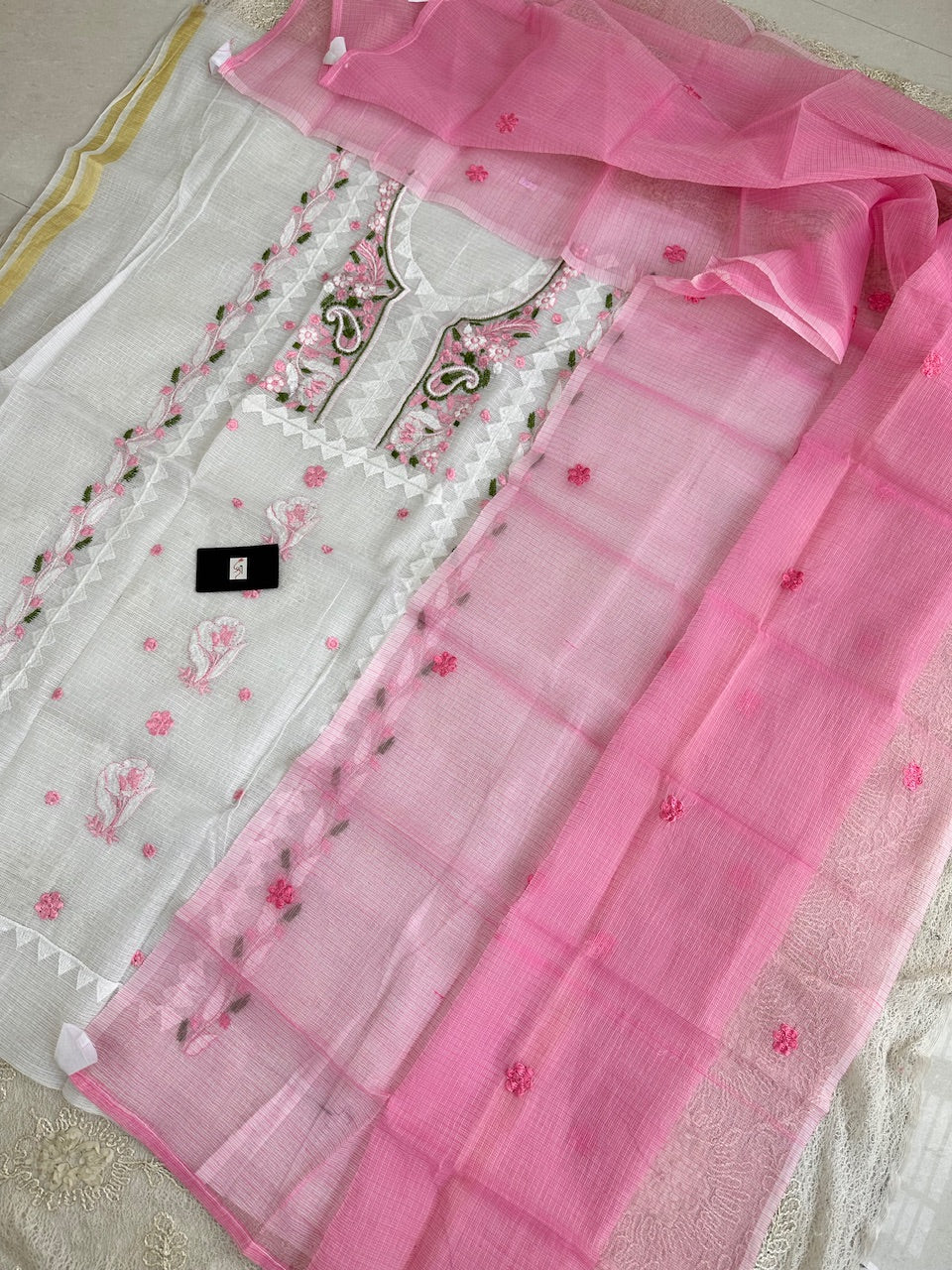 Embroidered Kota Cotton Doria Top N Dupatta (Suit)