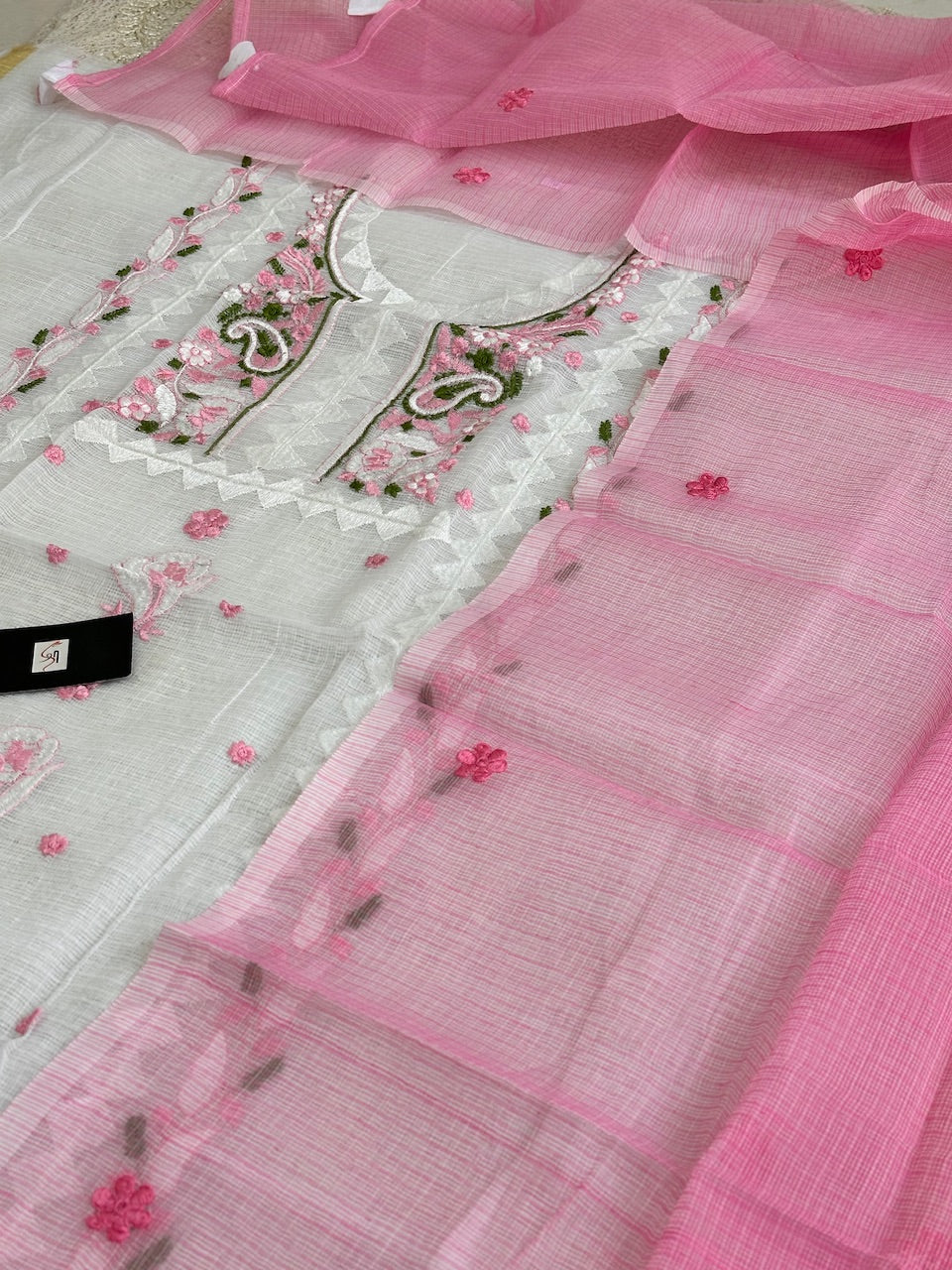 Embroidered Kota Cotton Doria Top N Dupatta (Suit)