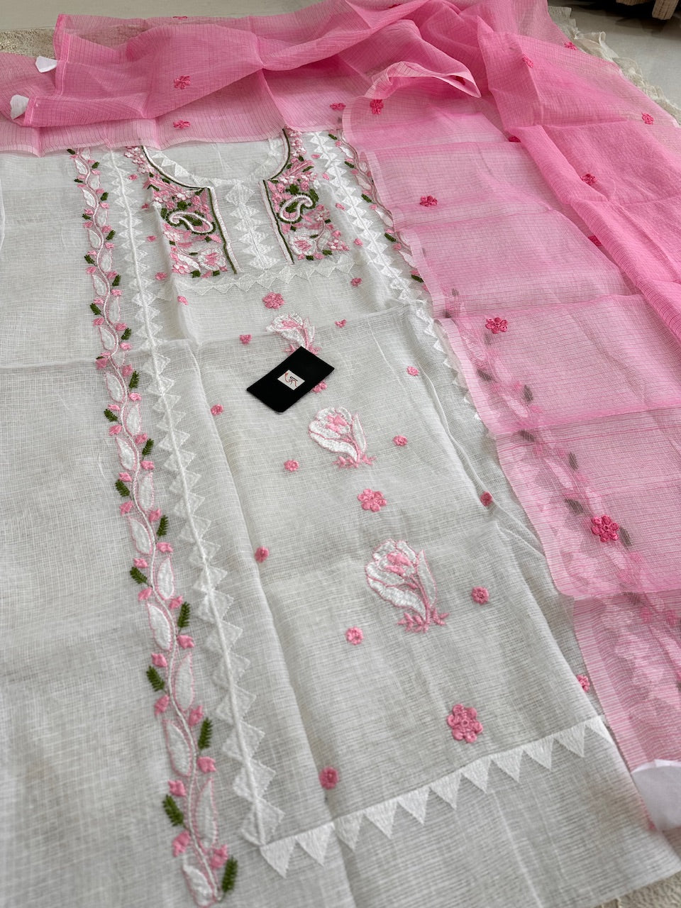 Embroidered Kota Cotton Doria Top N Dupatta (Suit)