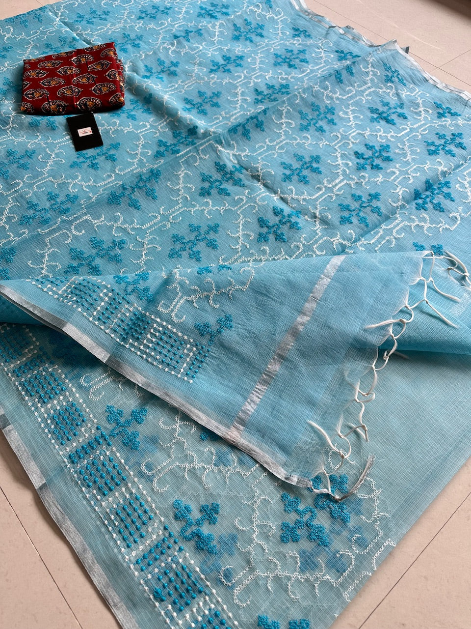 Embroidered Kota Cotton Doria Saree