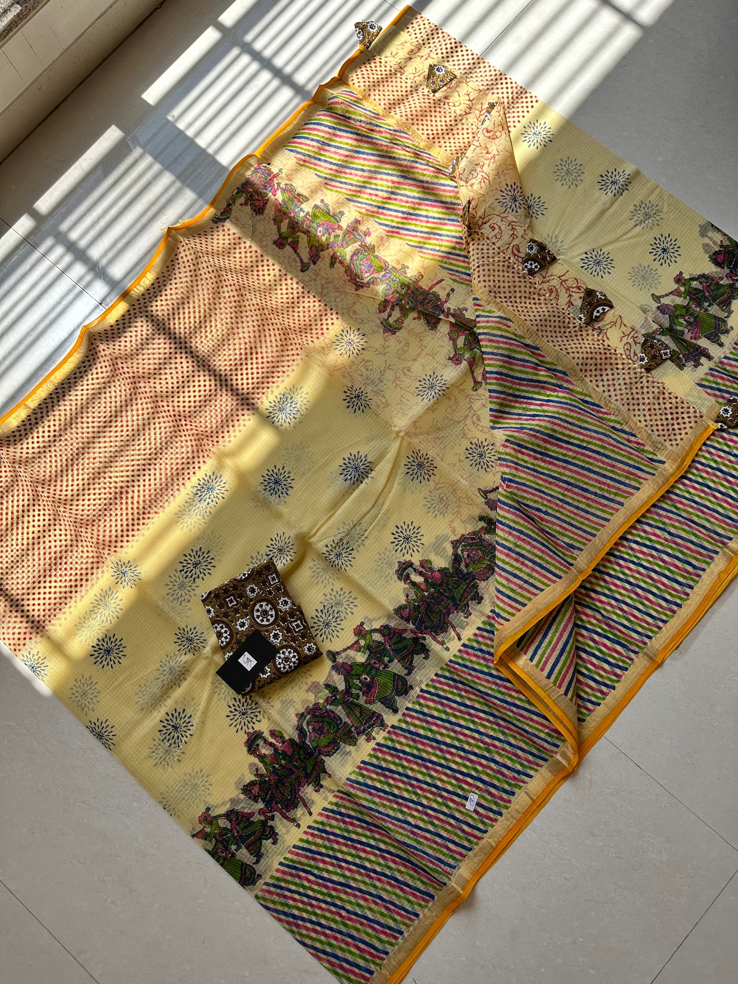 HandBlock Printed Pure Kota Cotton Doria Saree