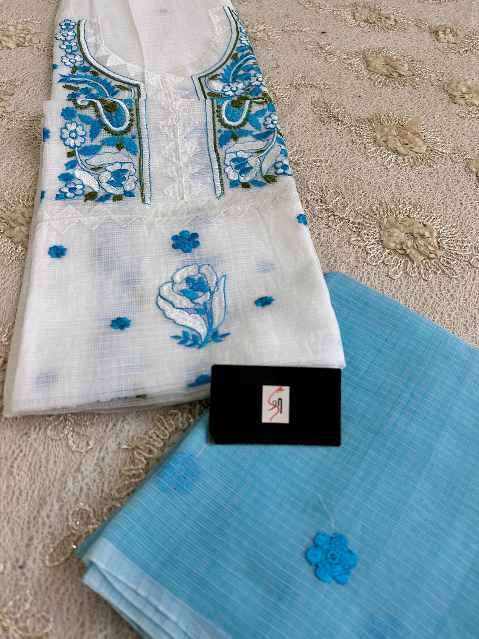 Embroidered Kota Cotton Doria Top N Dupatta (Suit)