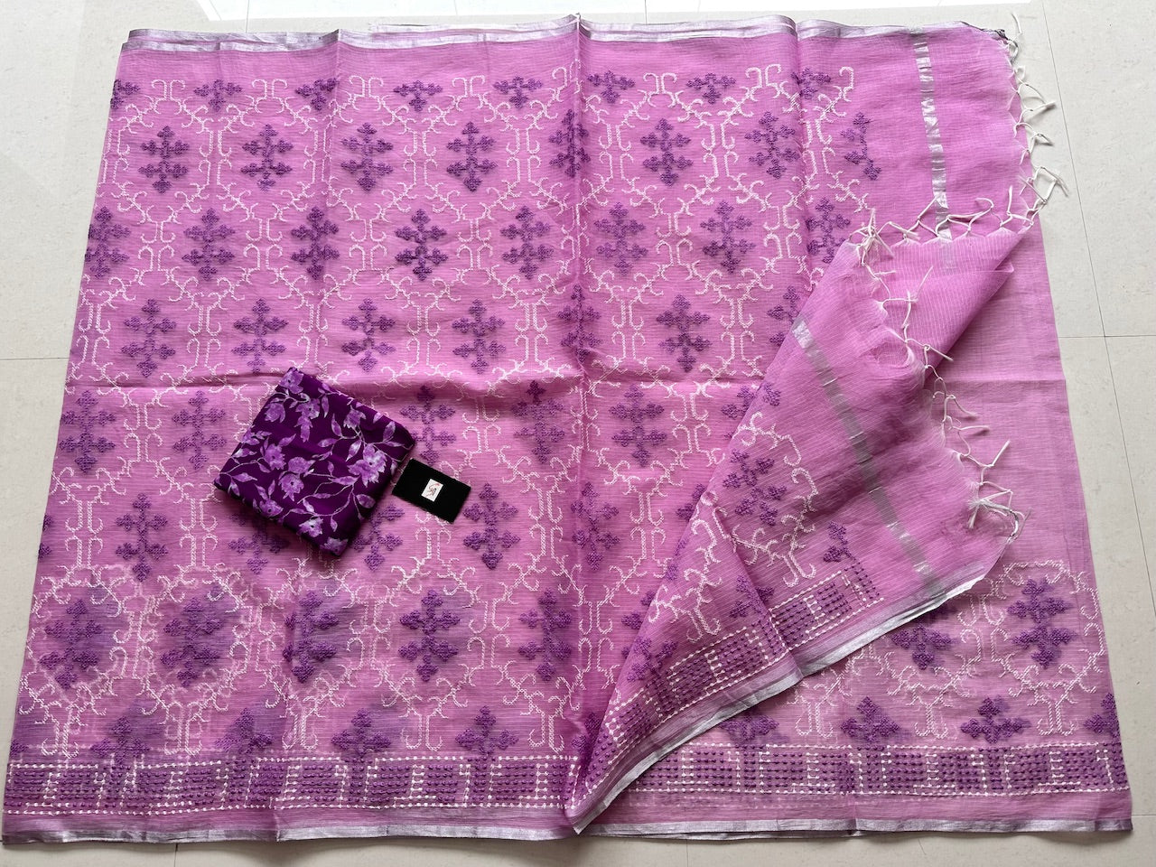 Embroidered Kota Cotton Doria Saree