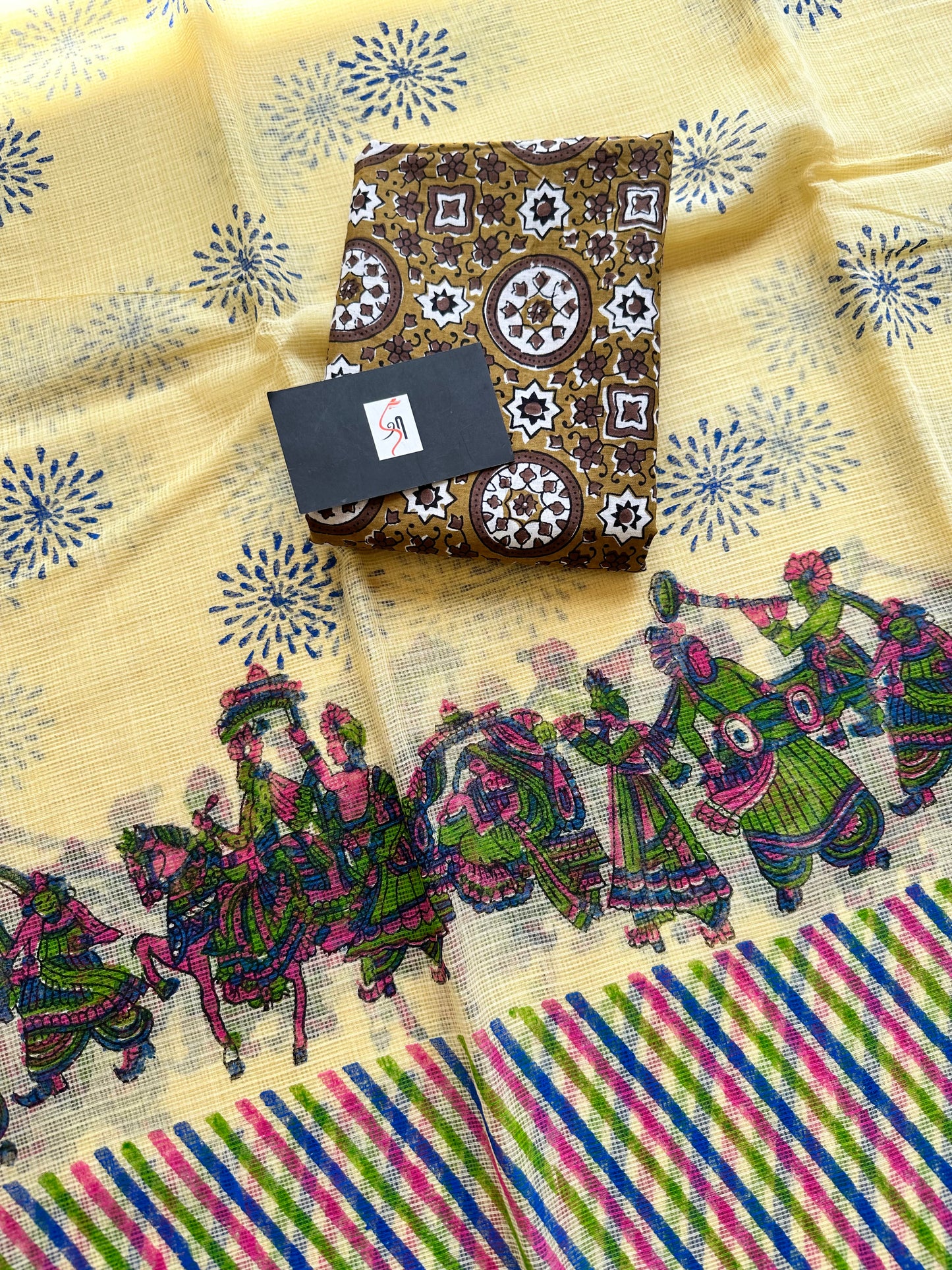 HandBlock Printed Pure Kota Cotton Doria Saree