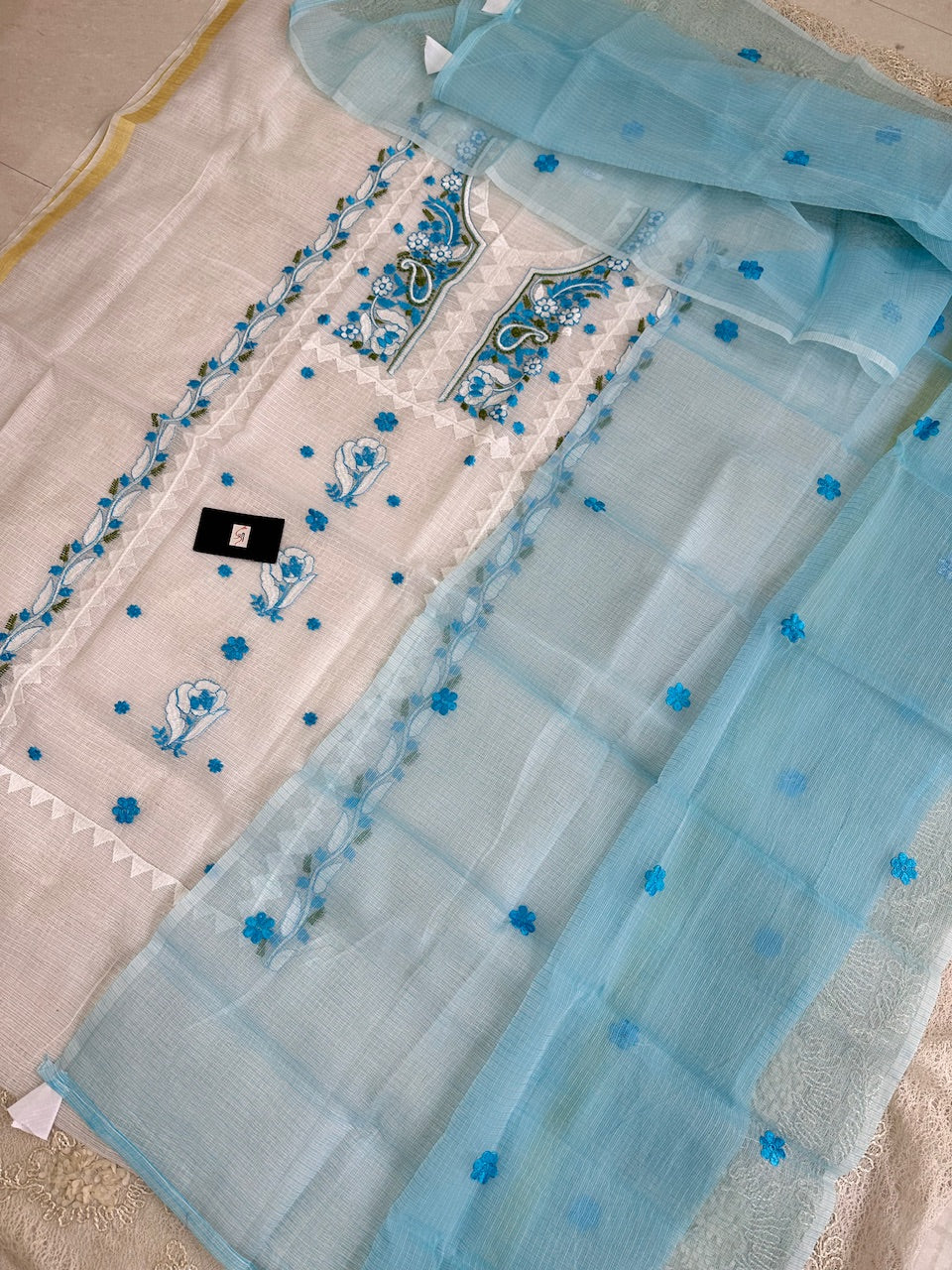 Embroidered Kota Cotton Doria Top N Dupatta (Suit)