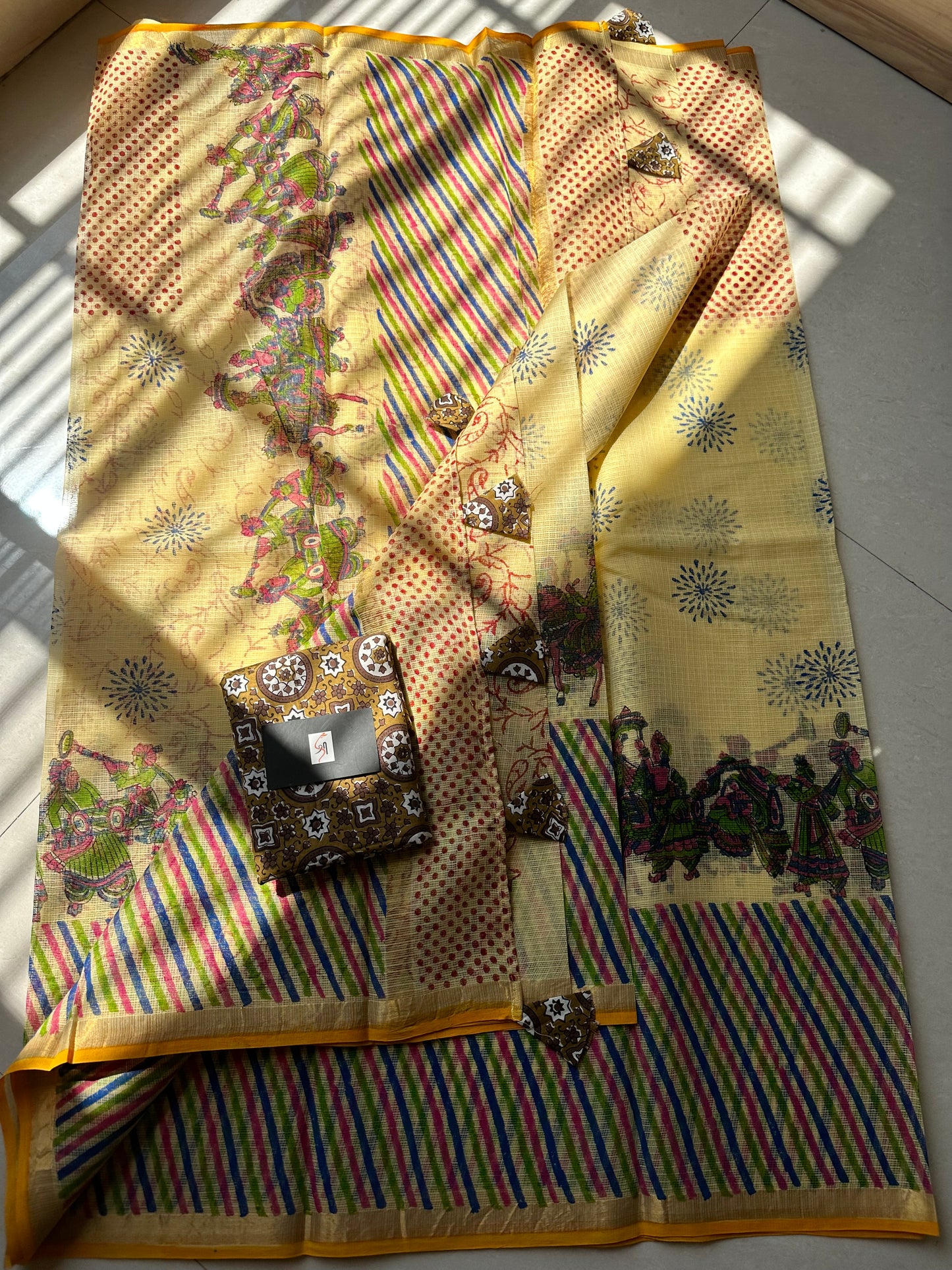 HandBlock Printed Pure Kota Cotton Doria Saree