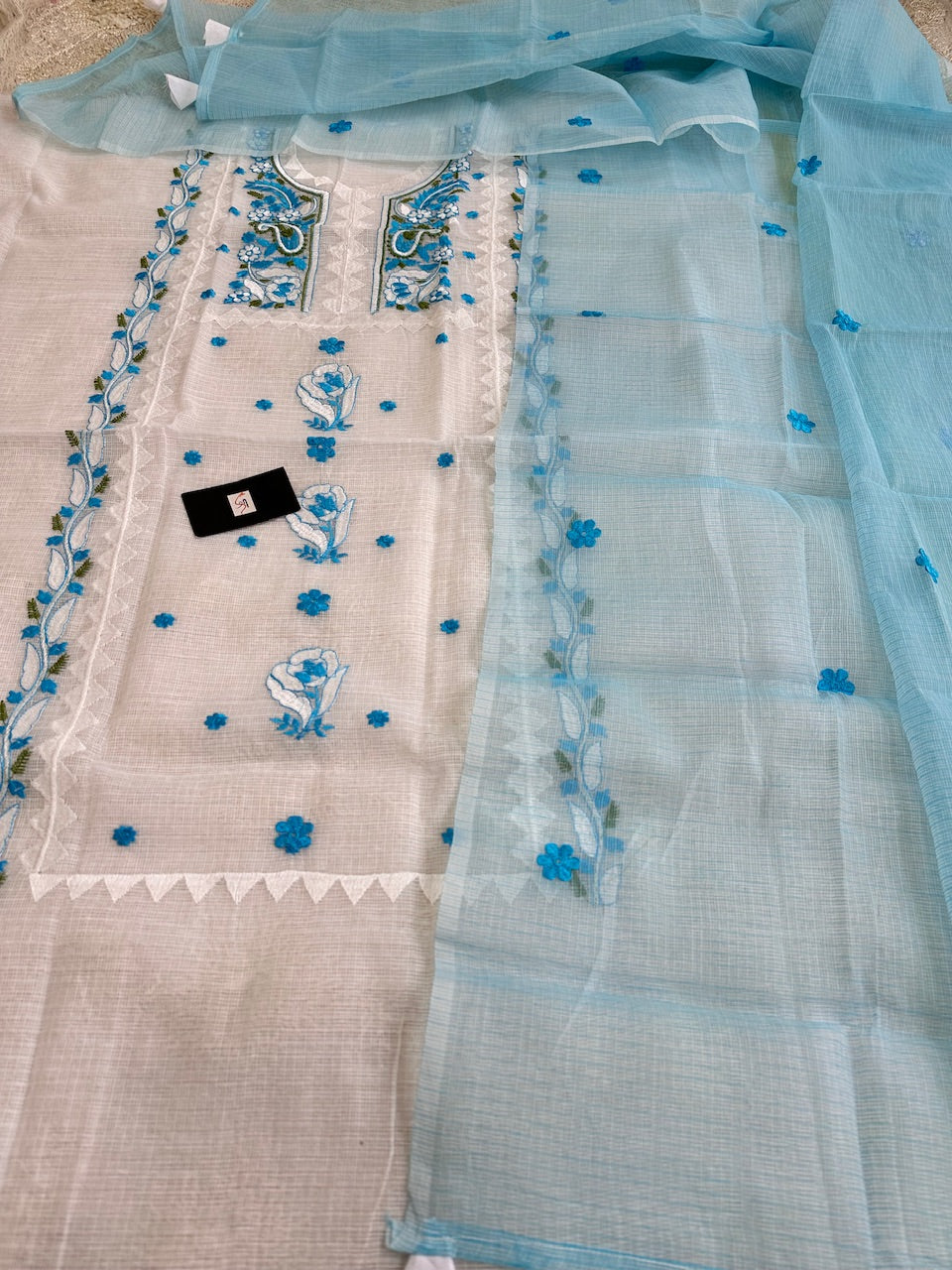 Embroidered Kota Cotton Doria Top N Dupatta (Suit)