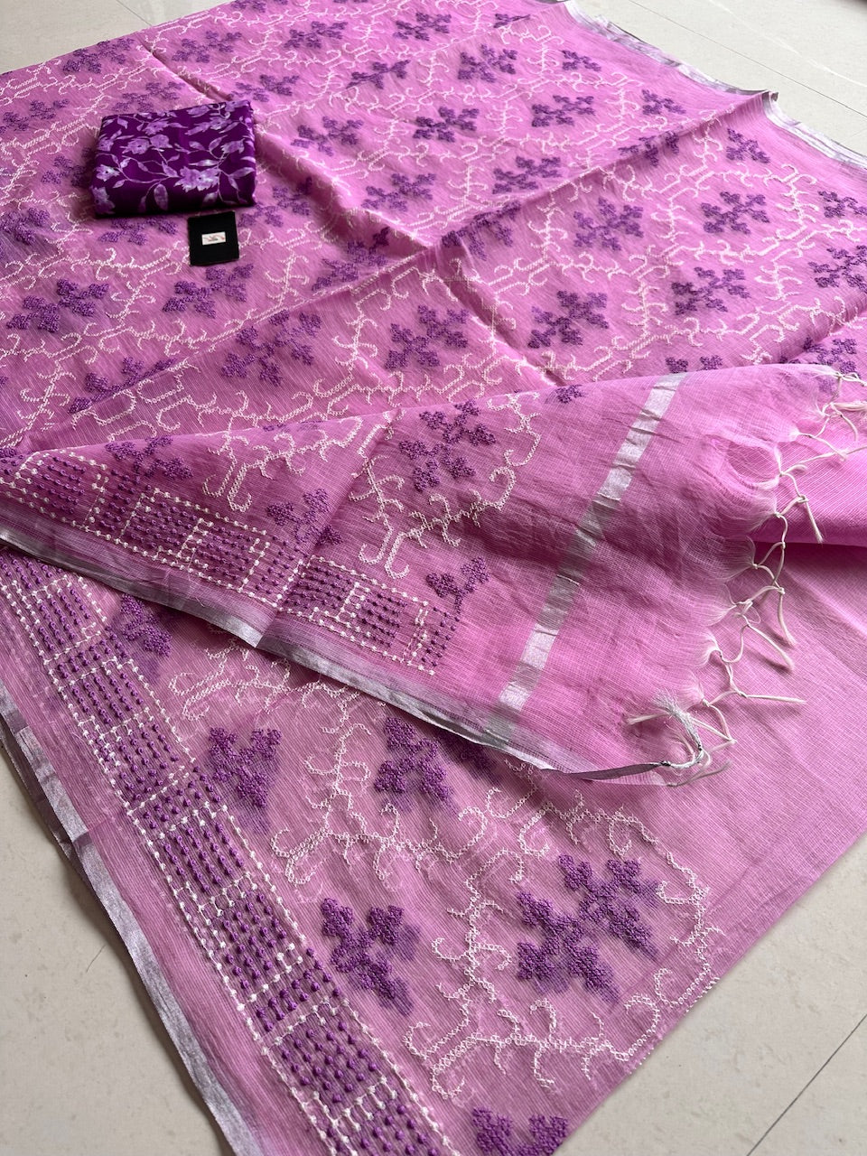 Embroidered Kota Cotton Doria Saree