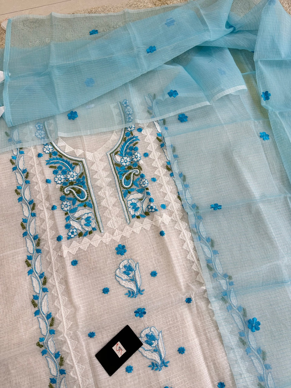 Embroidered Kota Cotton Doria Top N Dupatta (Suit)