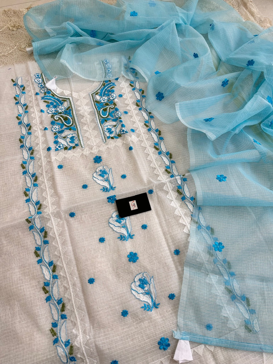 Embroidered Kota Cotton Doria Top N Dupatta (Suit)