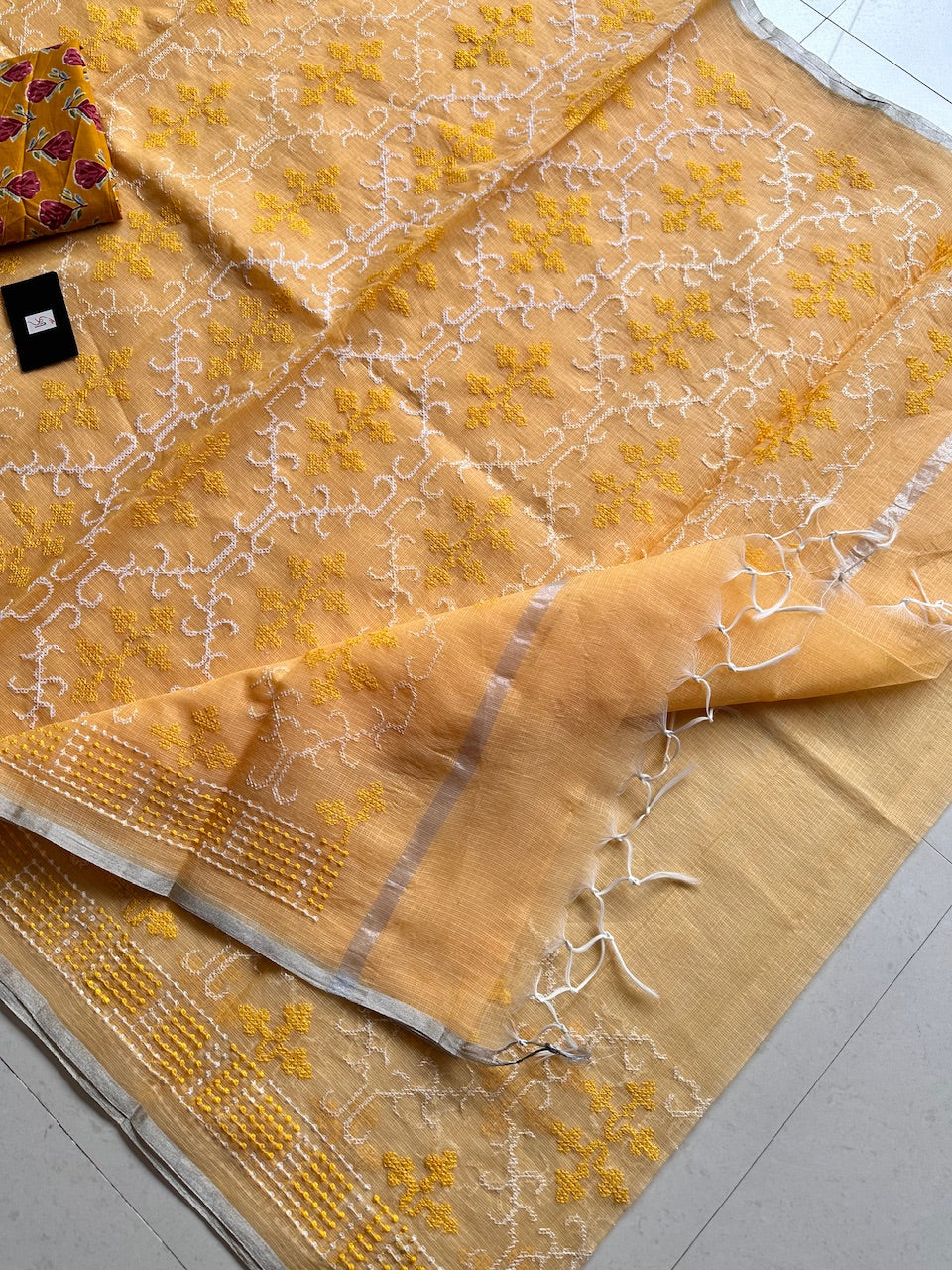 Embroidered Kota Cotton Doria Saree