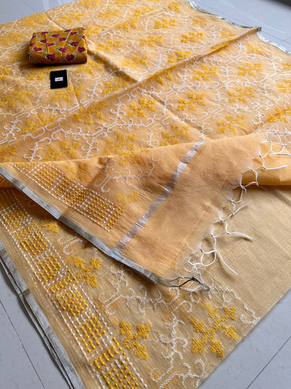 Embroidered Kota Cotton Doria Saree