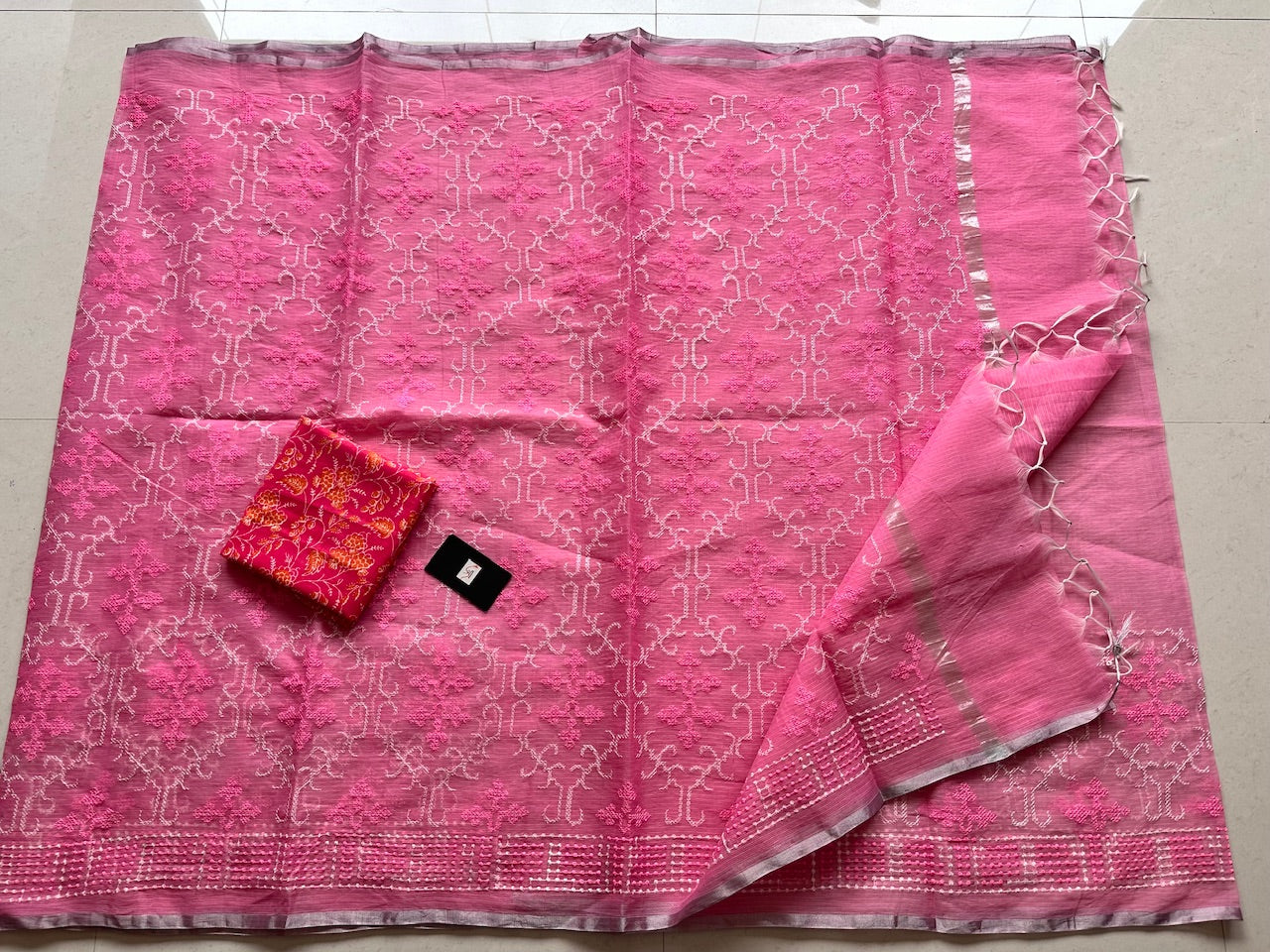 Embroidered Kota Cotton Doria Saree