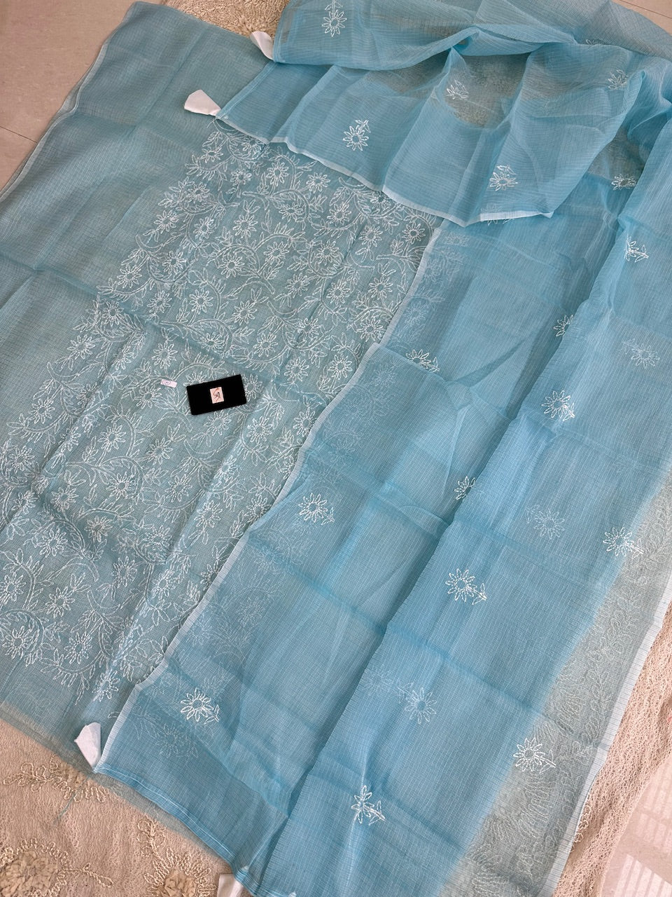 Embroidered Kota Cotton Doria Top N Dupatta (Suit)