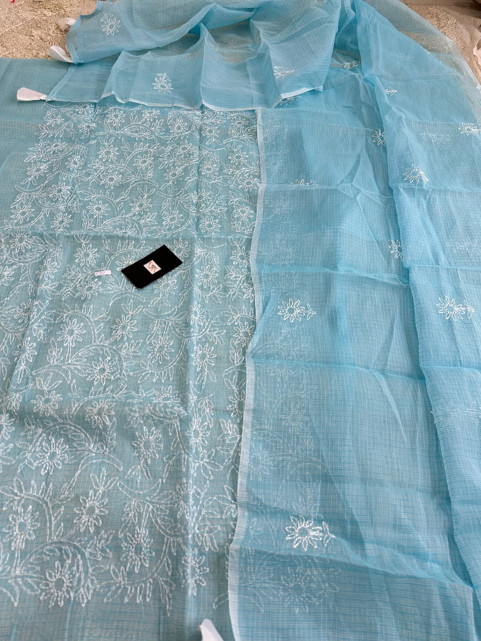 Embroidered Kota Cotton Doria Top N Dupatta (Suit)