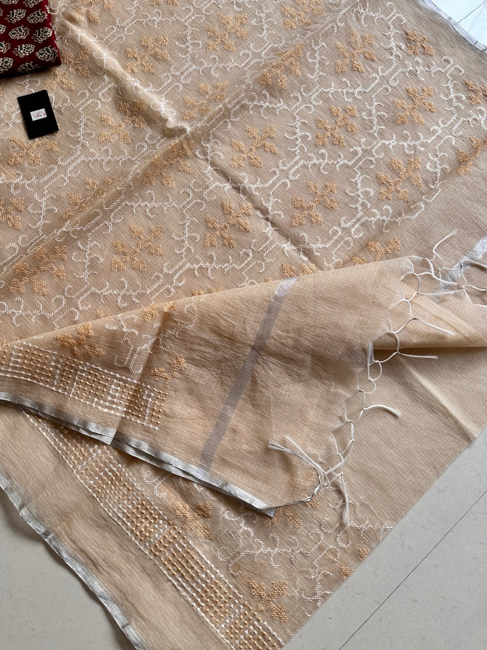 Embroidered Kota Cotton Doria Saree