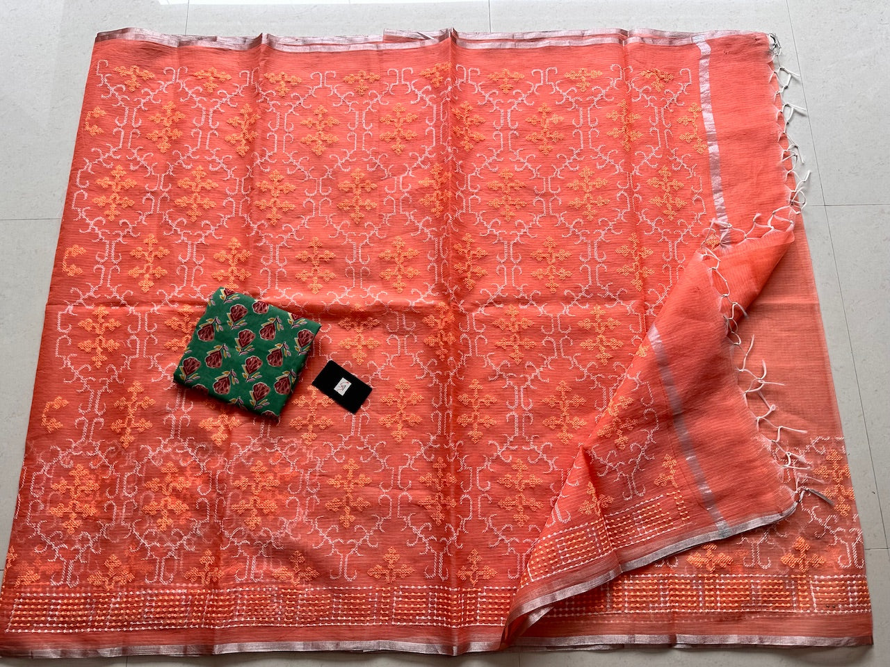 Embroidered Kota Cotton Doria Saree