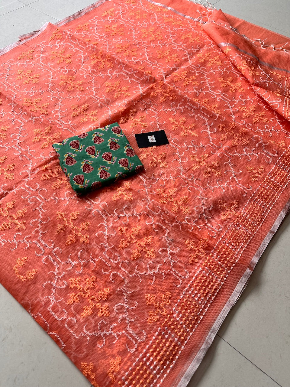 Embroidered Kota Cotton Doria Saree