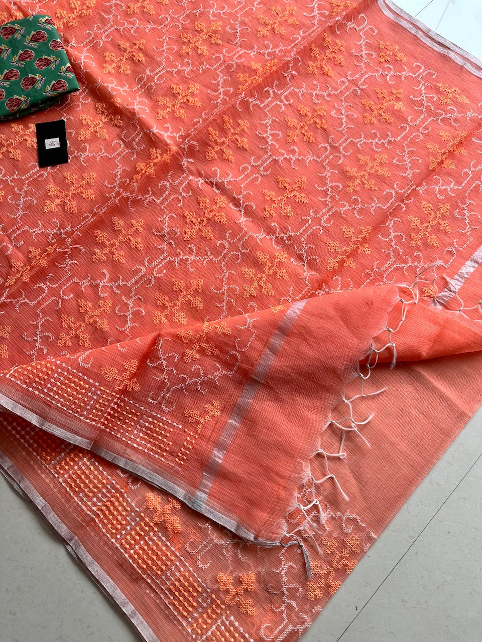 Embroidered Kota Cotton Doria Saree