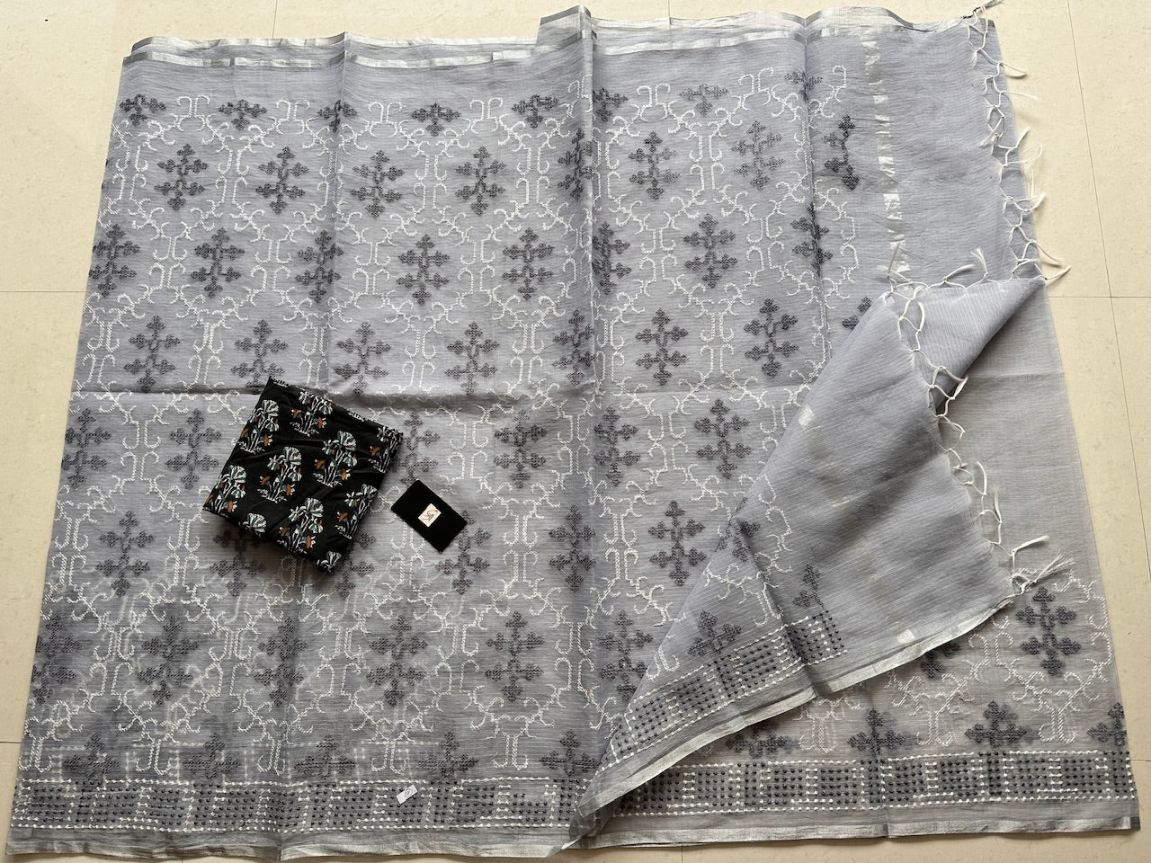 Embroidered Kota Cotton Doria Saree