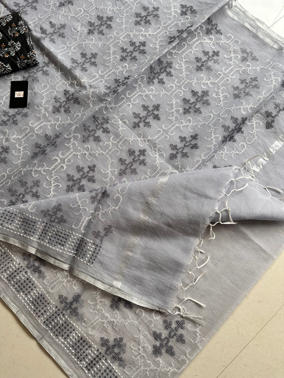 Embroidered Kota Cotton Doria Saree