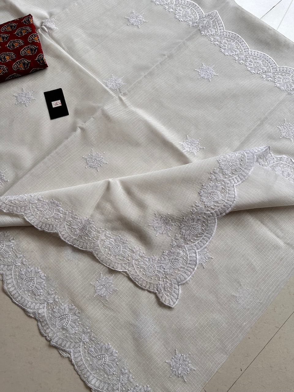 Embroidered Kota Cotton Doria Saree