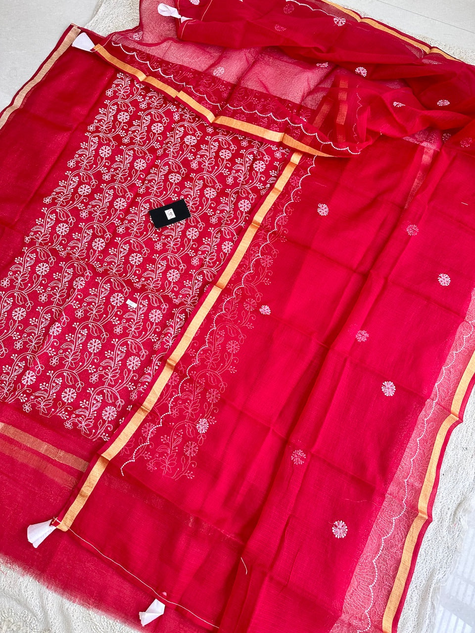 Embroidered Kota Cotton Doria Top N Dupatta (Suit)