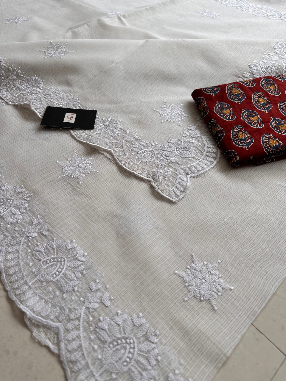 Embroidered Kota Cotton Doria Saree