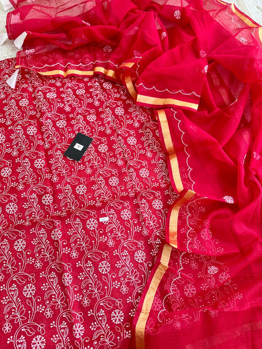 Embroidered Kota Cotton Doria Top N Dupatta (Suit)