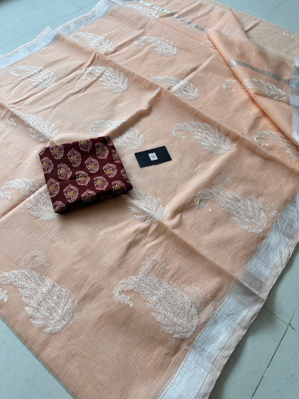 Embroidered Kota Cotton Doria Saree