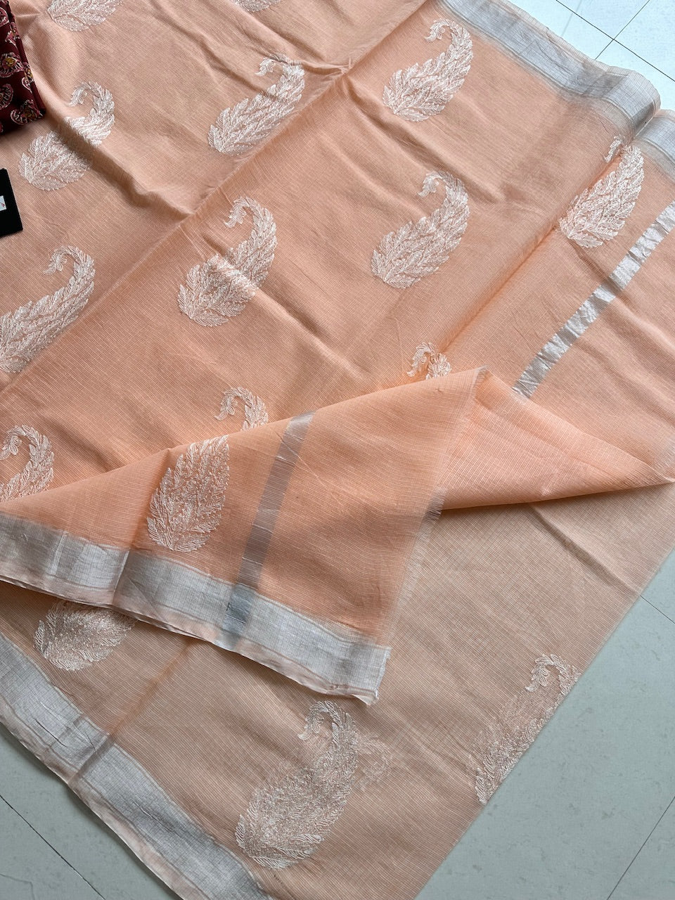 Embroidered Kota Cotton Doria Saree