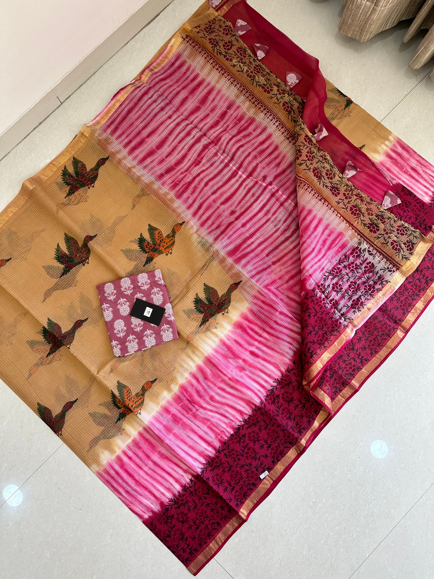HandBlock Printed Pure Kota Cotton Doria Saree