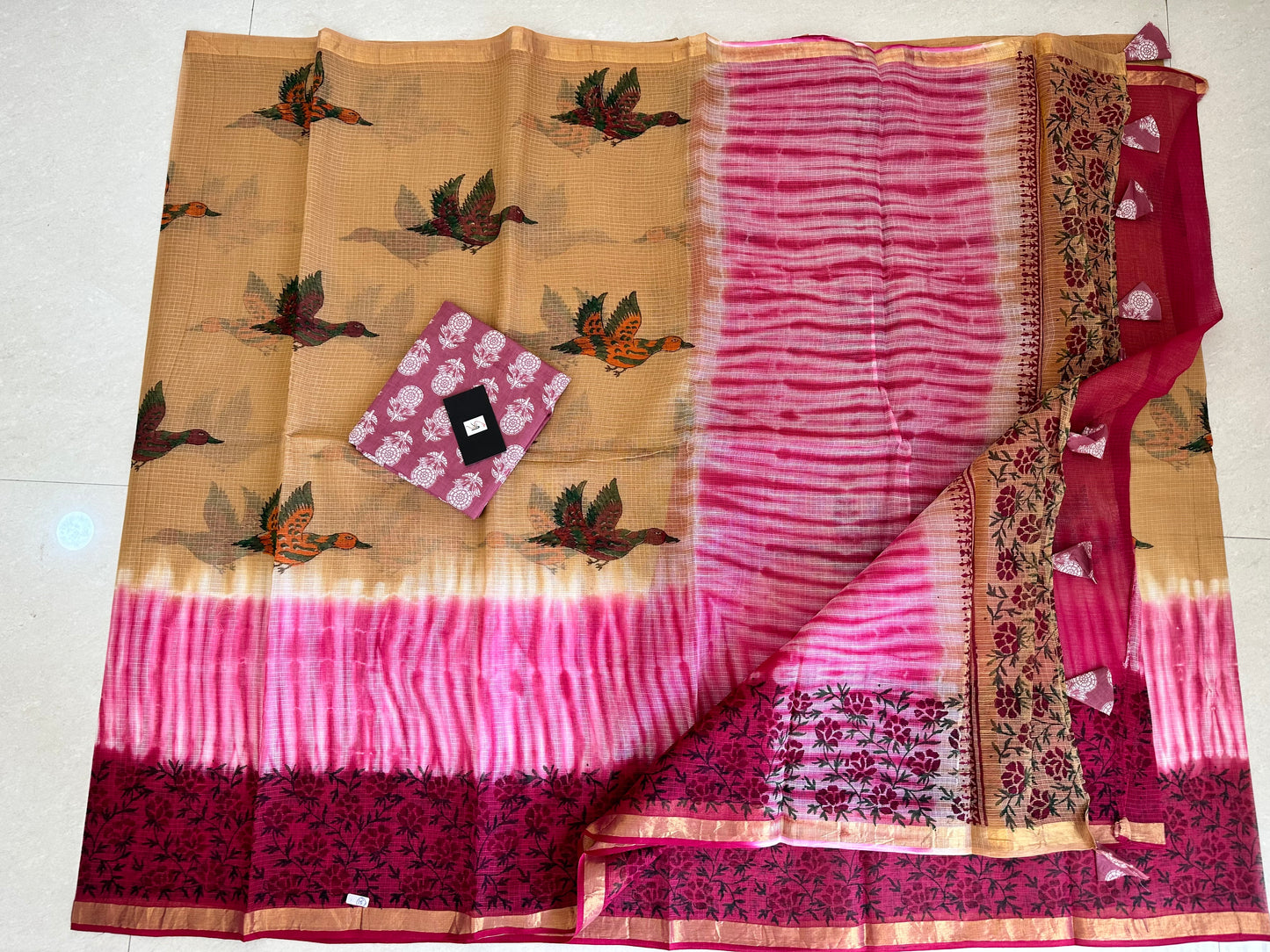 HandBlock Printed Pure Kota Cotton Doria Saree