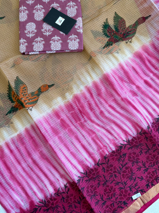 HandBlock Printed Pure Kota Cotton Doria Saree