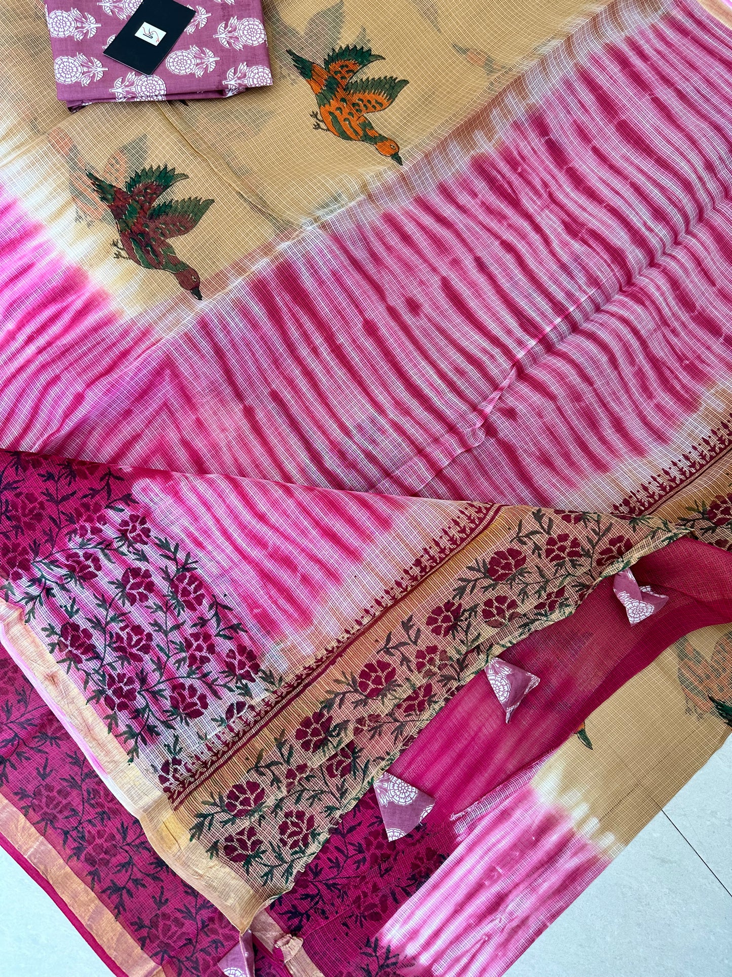 HandBlock Printed Pure Kota Cotton Doria Saree