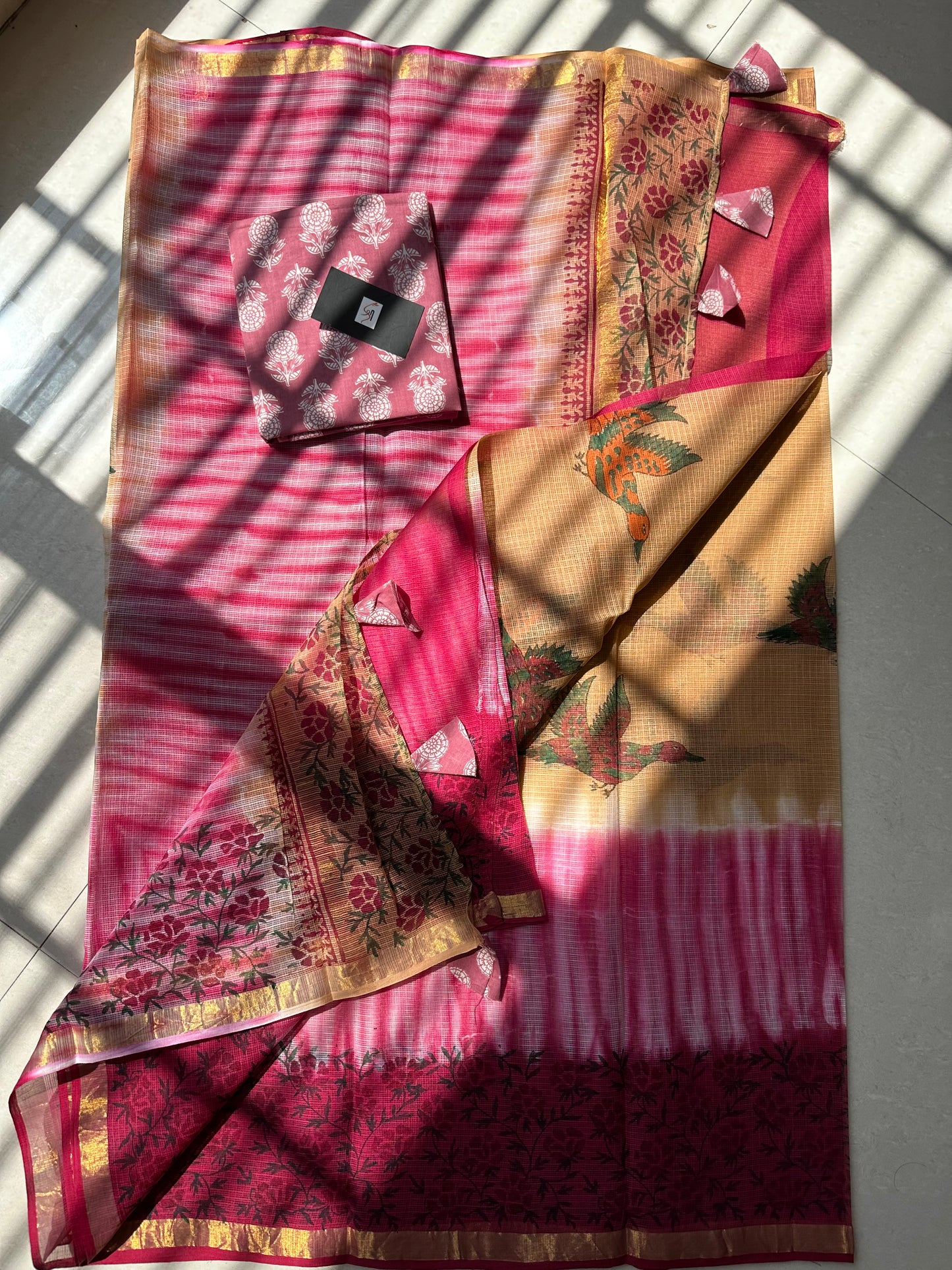 HandBlock Printed Pure Kota Cotton Doria Saree