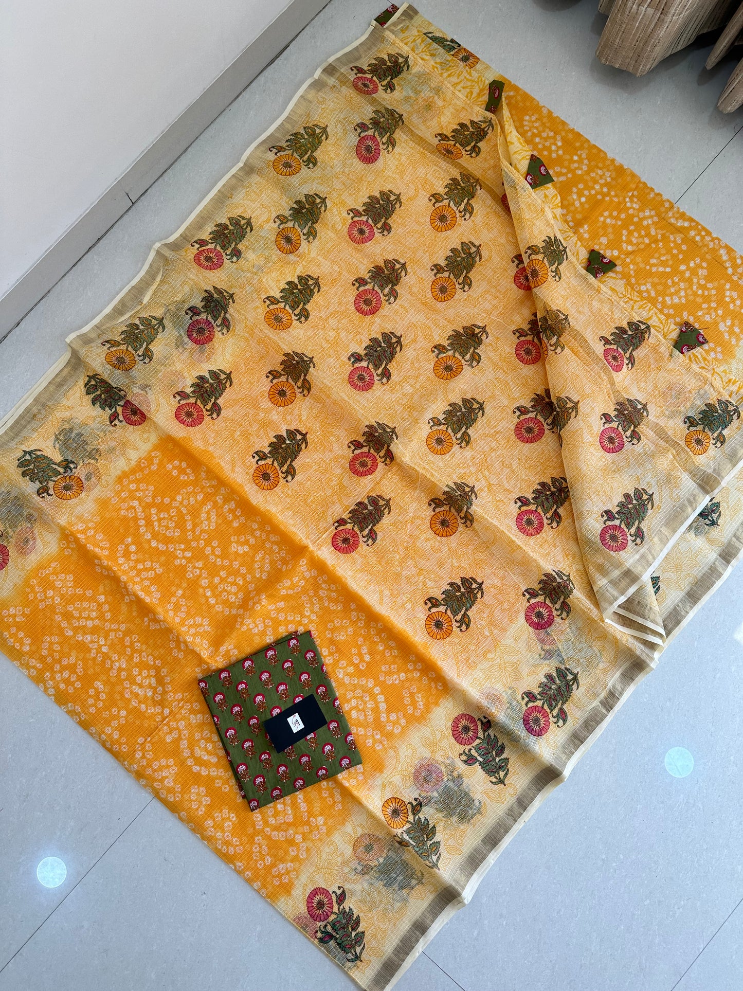 HandBlock Printed Pure Kota Cotton Doria Saree