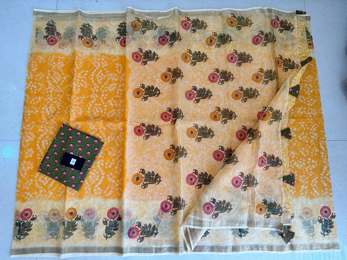 HandBlock Printed Pure Kota Cotton Doria Saree