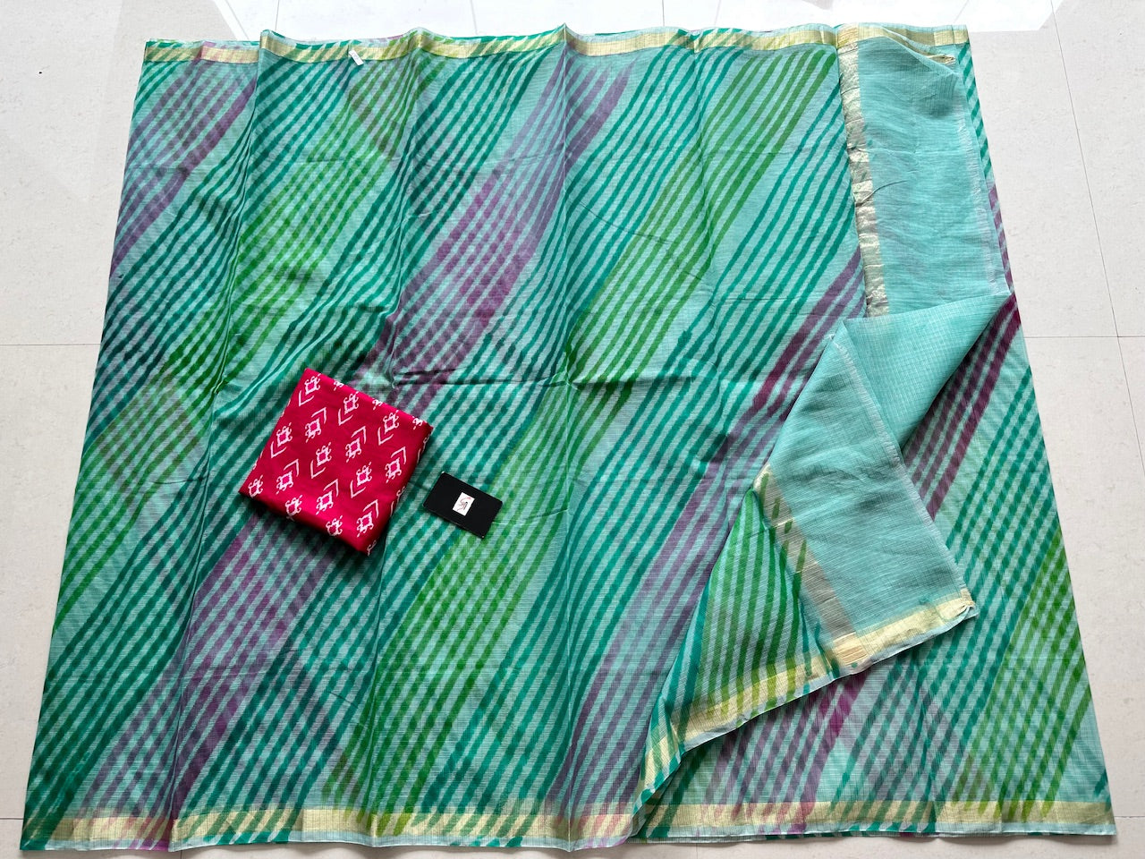 HandBlock Printed Kota Cotton Doria Saree