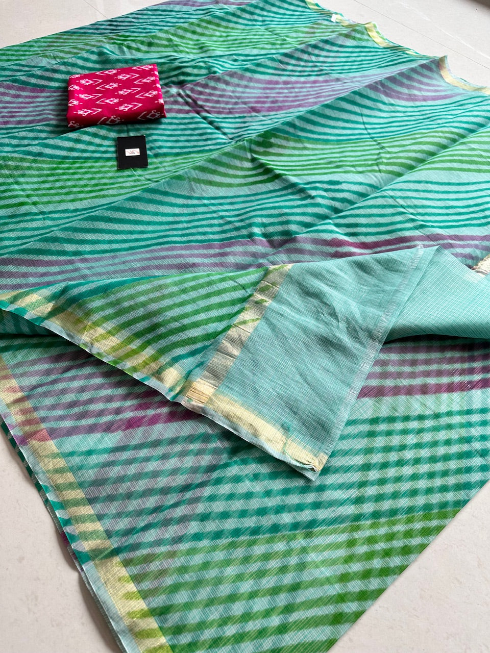 HandBlock Printed Kota Cotton Doria Saree