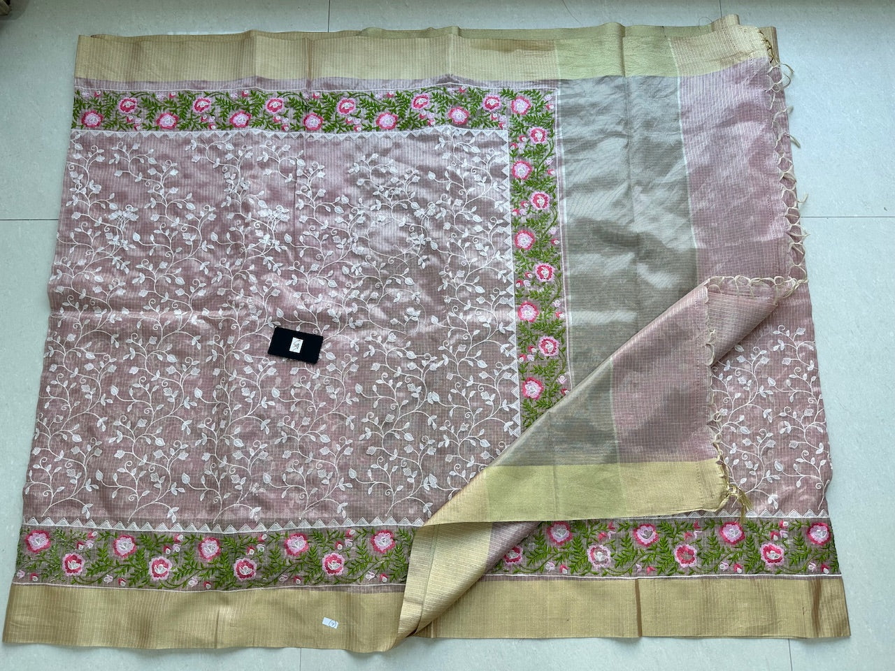 Embroidered Kota Cotton Doria Tissue Saree