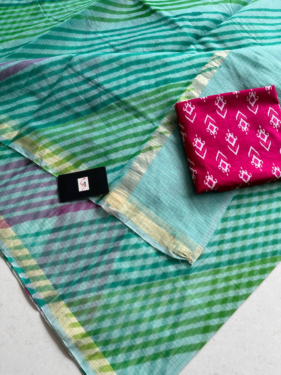 HandBlock Printed Kota Cotton Doria Saree