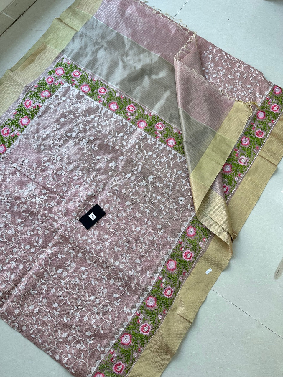 Embroidered Kota Cotton Doria Tissue Saree