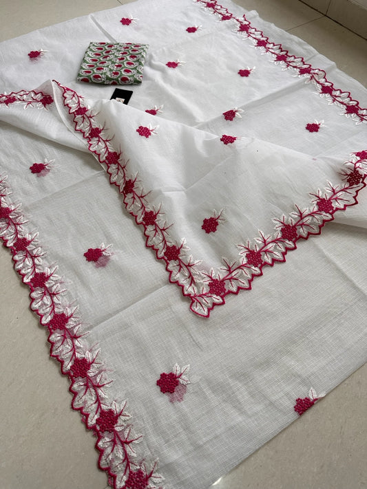 Cutwork Embroidered Kota Cotton Doria Saree