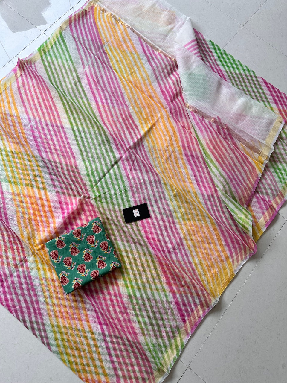 HandBlock Printed Kota Cotton Doria Saree