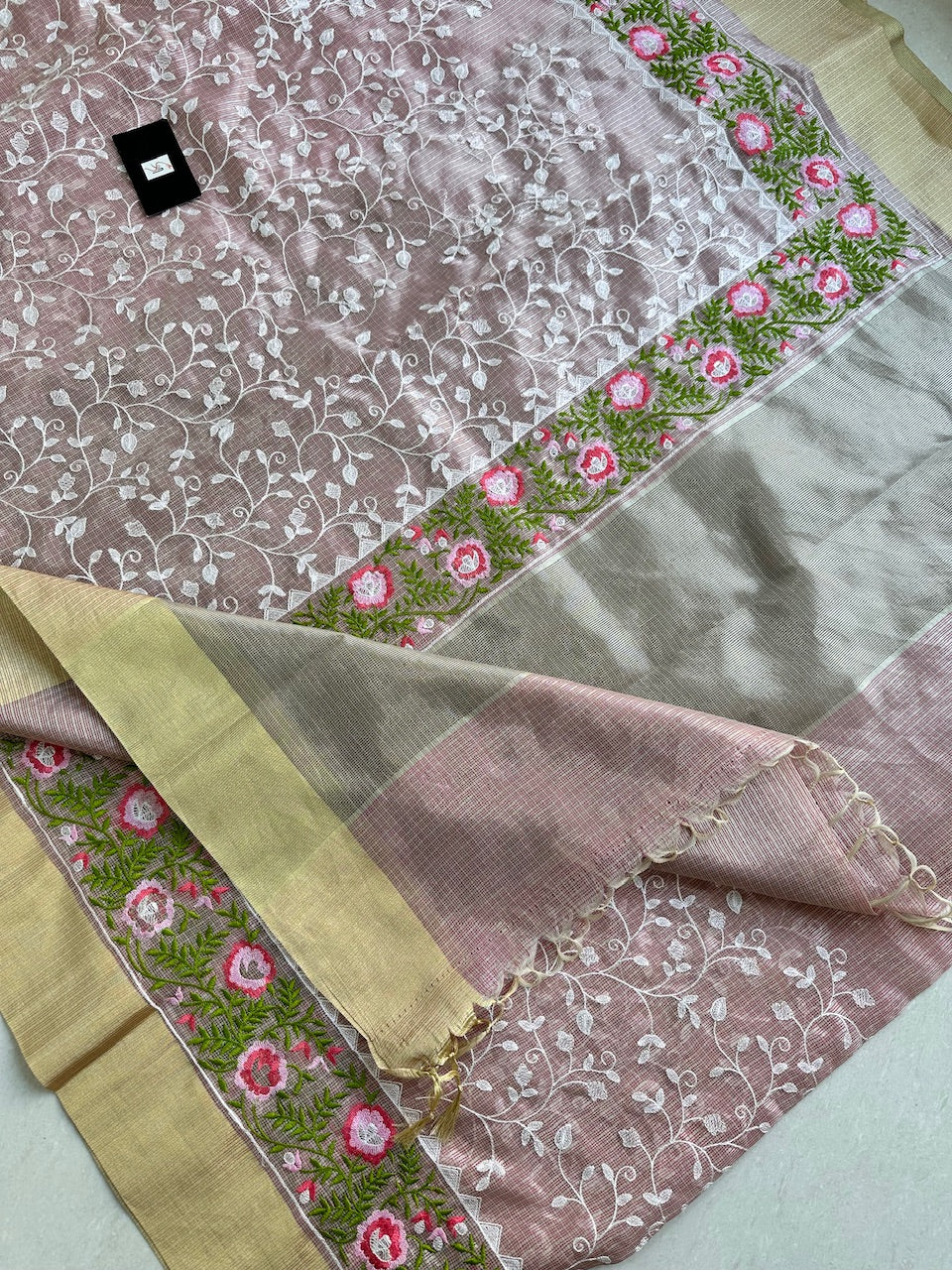 Embroidered Kota Cotton Doria Tissue Saree