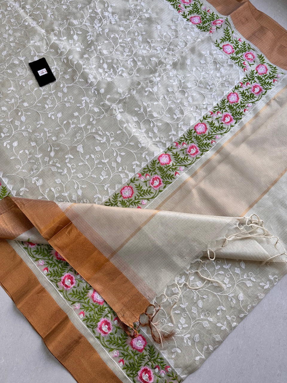 Embroidered Kota Cotton Tissue Doria Saree